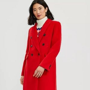ANN TAYLOR LOFT TANGO RED WOOL BLEND DOUBLE BREASTED COAT SZ M MEDIUM -